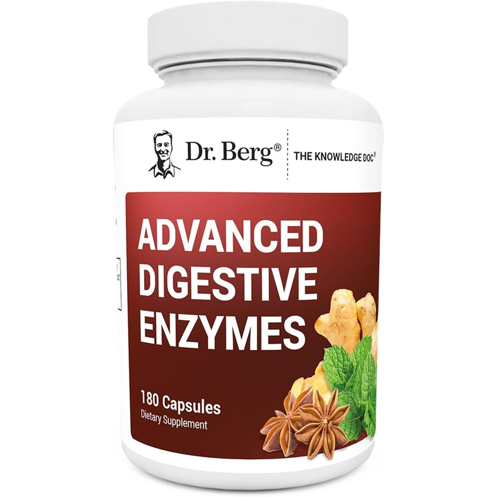 Dr Berg Advanced Digestive Enzymes 180 capsules front bottle view for gut health support