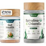 Snap Supplements Gut Health and Spirulina Chlorella Bundle front view of two supplement bottles