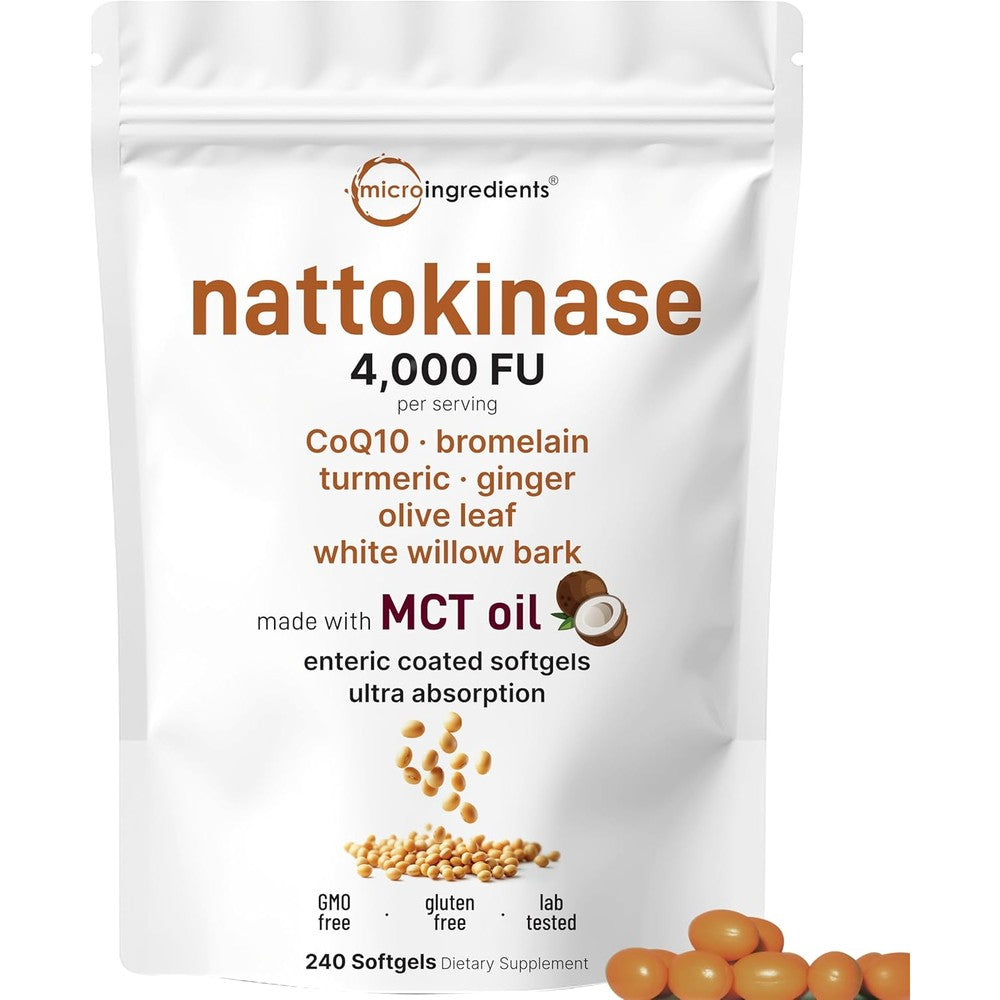 Micro Ingredients Nattokinase 4000 FU pouch front view showing authentic imported heart health packaging