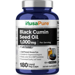 NusaPure Black Seed Oil 1000mg 180 vegetarian capsules front bottle view