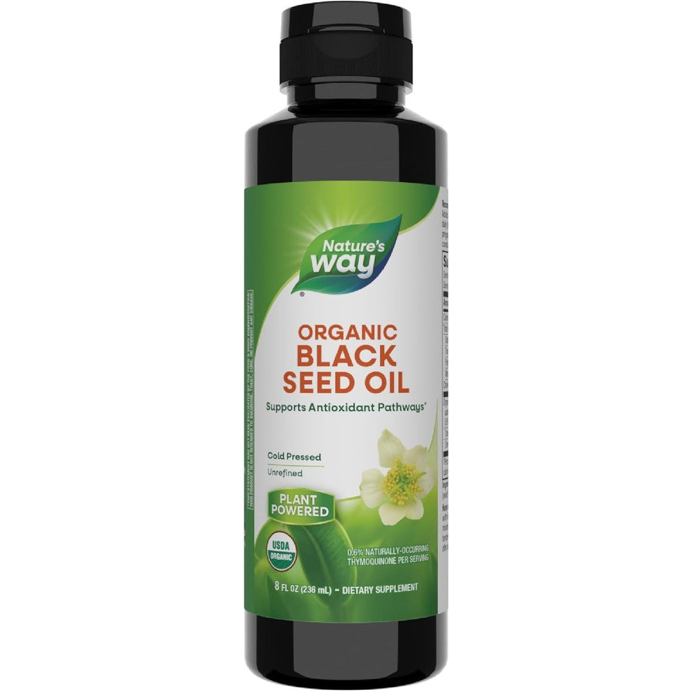 Nature's Way Organic Black Seed Oil 8 Fluid Ounce front view bottle for antioxidant support.