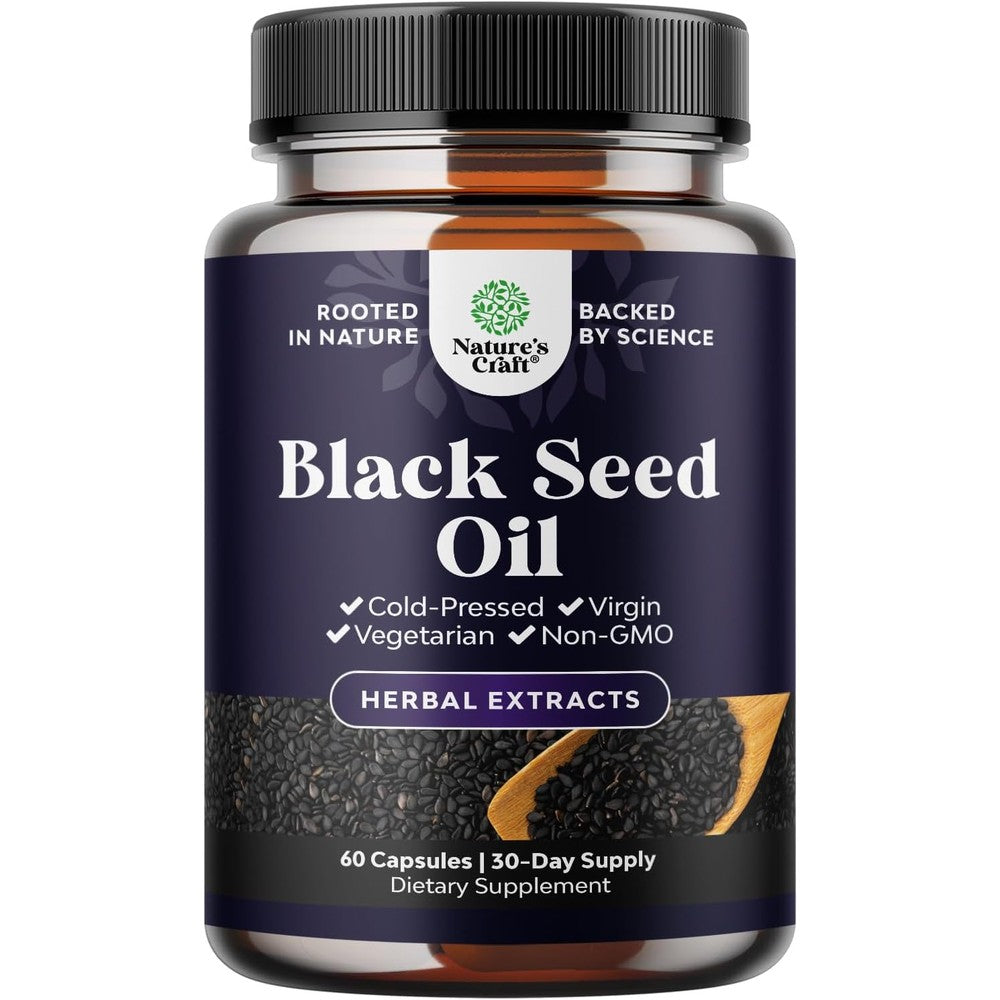 Natures Craft Vegan Black Seed Oil 60 capsules front view bottle packaging