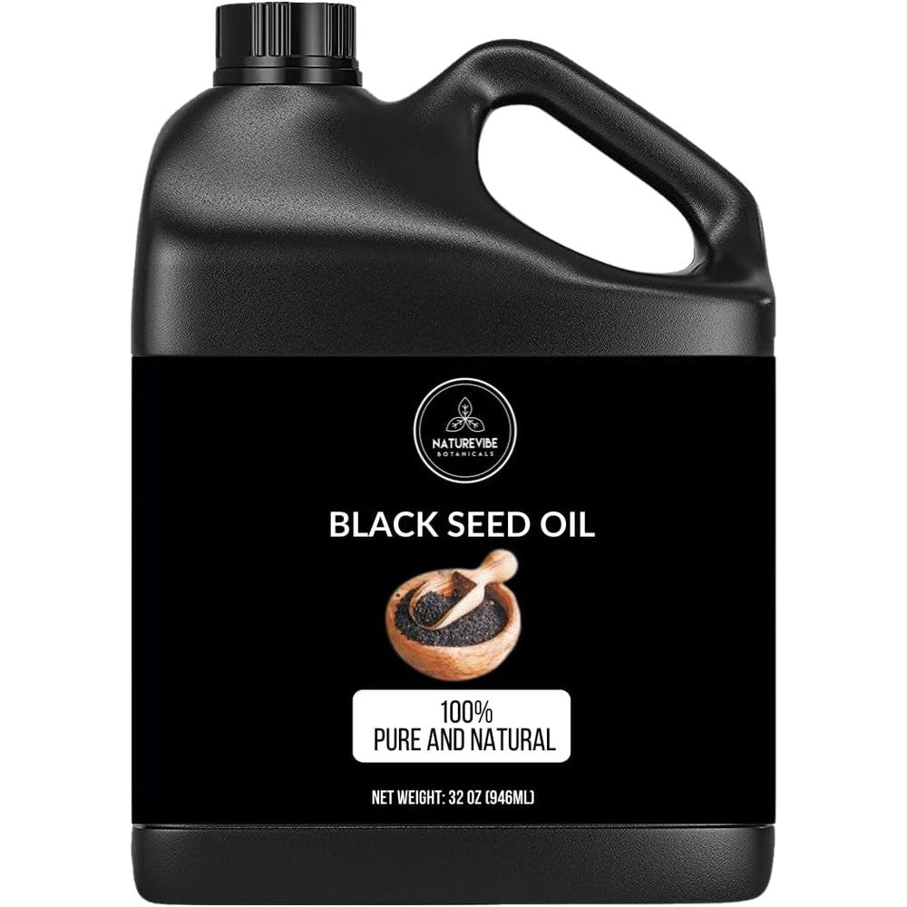 Naturevibe Botanicals Premium Black Cumin Seed Oil 32 Ounce front view bottle for immune support