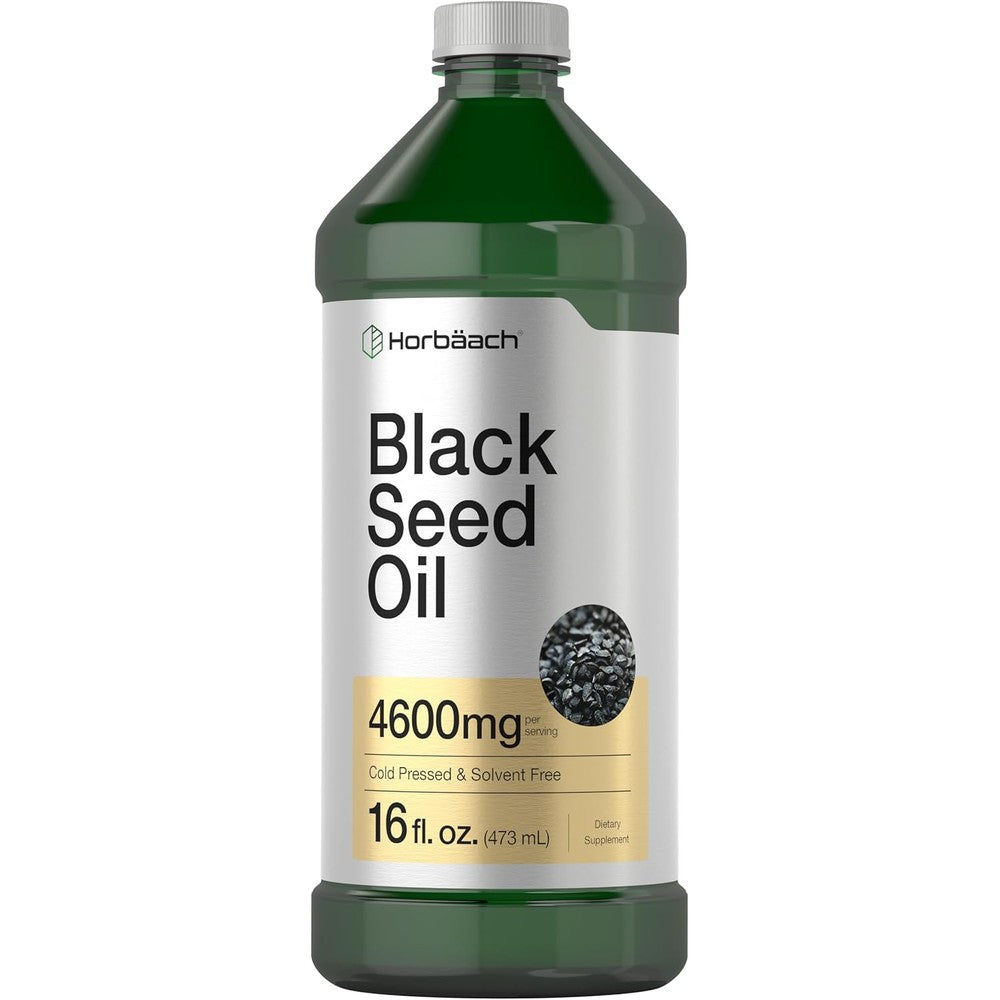 Horbaach Black Seed Oil Liquid 16 Ounce bottle front view authentic dietary supplement