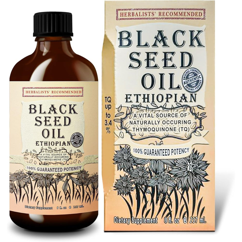 Herbal Organic Works Ethiopian Black Seed Oil front view amber glass bottle