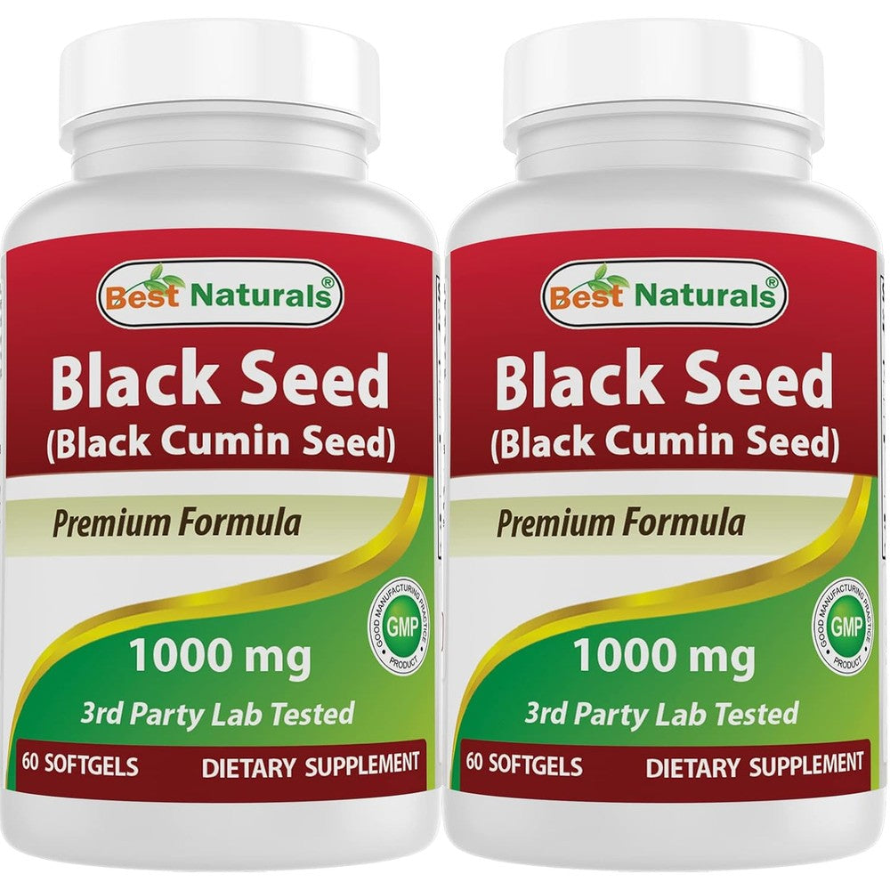 Best Naturals Black Seed Oil 120 Softgels 2 Pack front bottle view for immune defense.