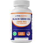 Vitamatic cold pressed black seed oil 1000mg 120 softgels front bottle view immune supplement