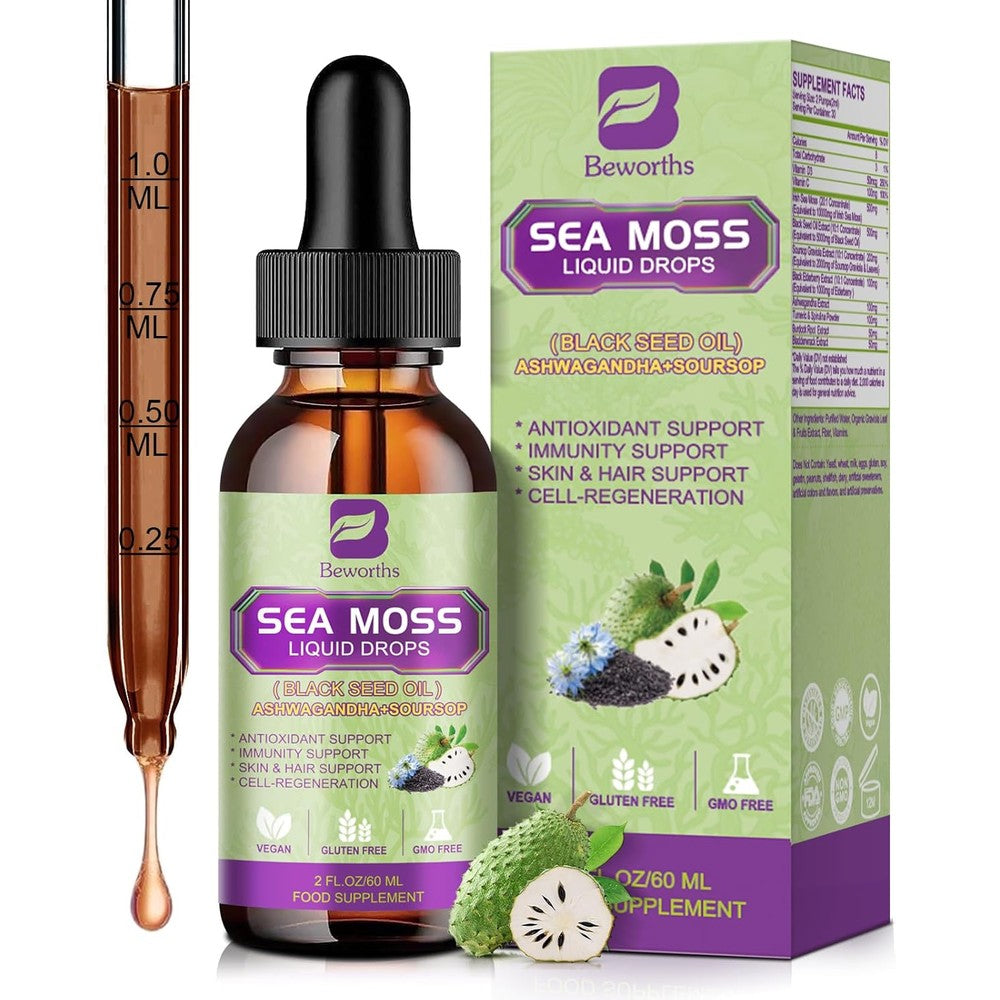 B BEWORTHS sea moss liquid drops bottle front view for immune defense