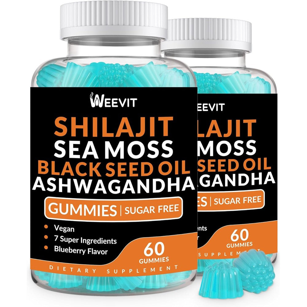 Weevit Shilajit Sea Moss Ashwagandha 120 Gummies front bottle view for immune support