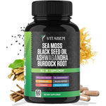 BIYODE Vitabem Sea Moss Black Seed Oil Ashwagandha Turmeric 60 Capsules front packaging view for premium daily health supplementation.