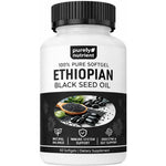 Purely Nutrient Ethiopian Black Seed Oil 60 Capsules bottle front view showing 4.64 percent thymoquinone content for immune support.
