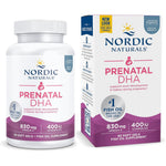 Nordic Naturals Pro Prenatal DHA ninety softgels bottle front view displaying prenatal omega three supplement details.