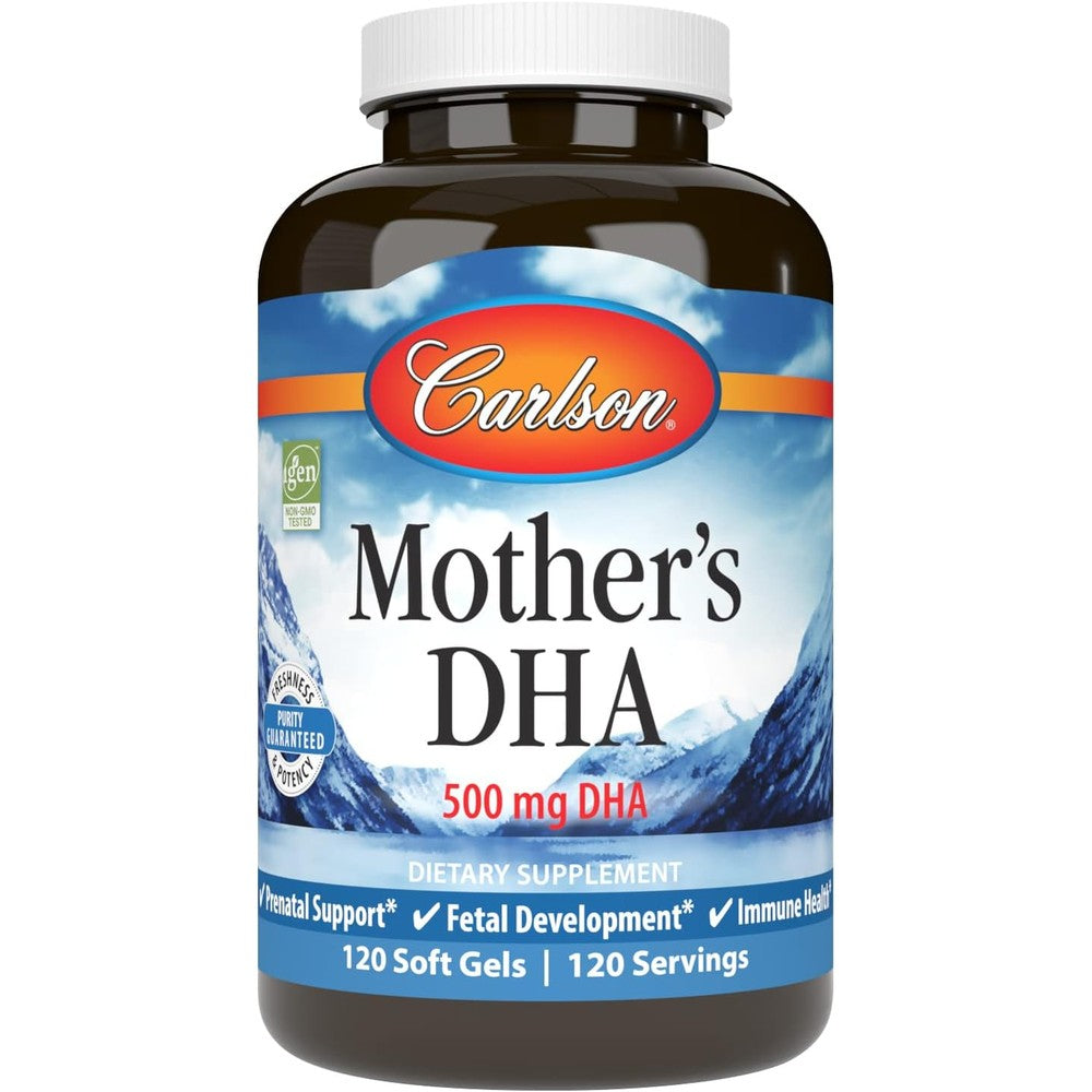 Carlson Mother's DHA 500mg prenatal supplement front bottle view