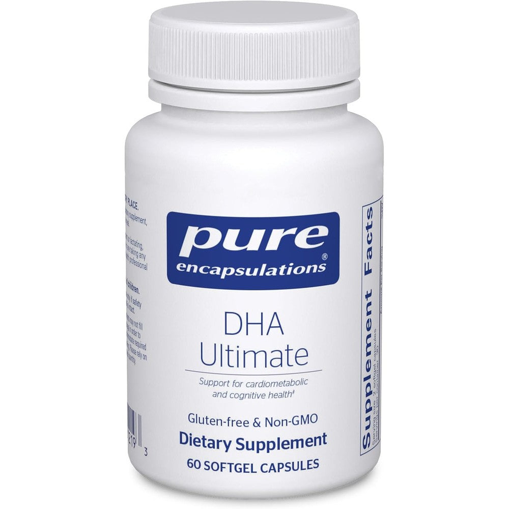 Pure Encapsulations DHA Ultimate 60 softgels front bottle view for cognitive health