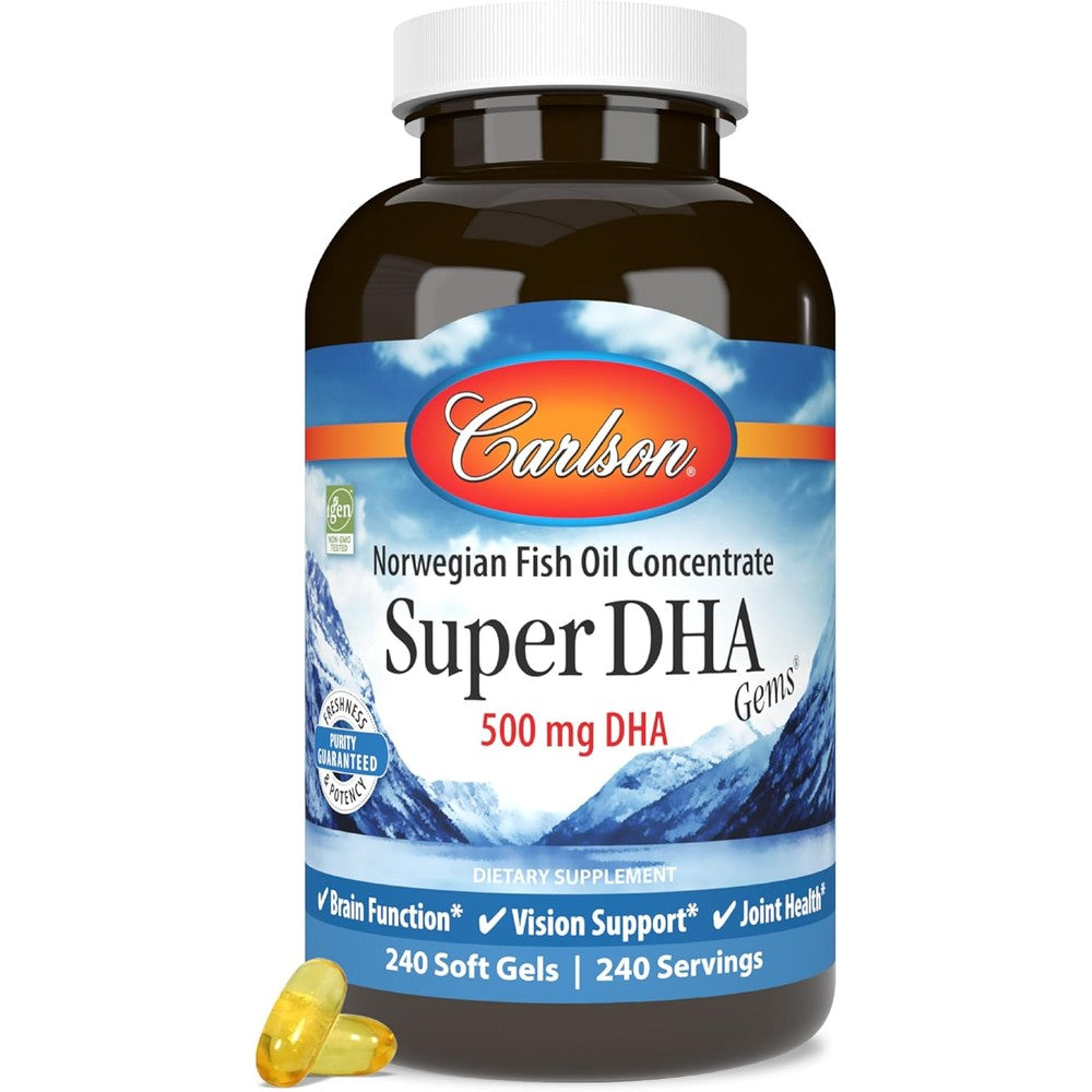 Carlson Labs Super DHA Gems 240 softgels front bottle view authentic USA import