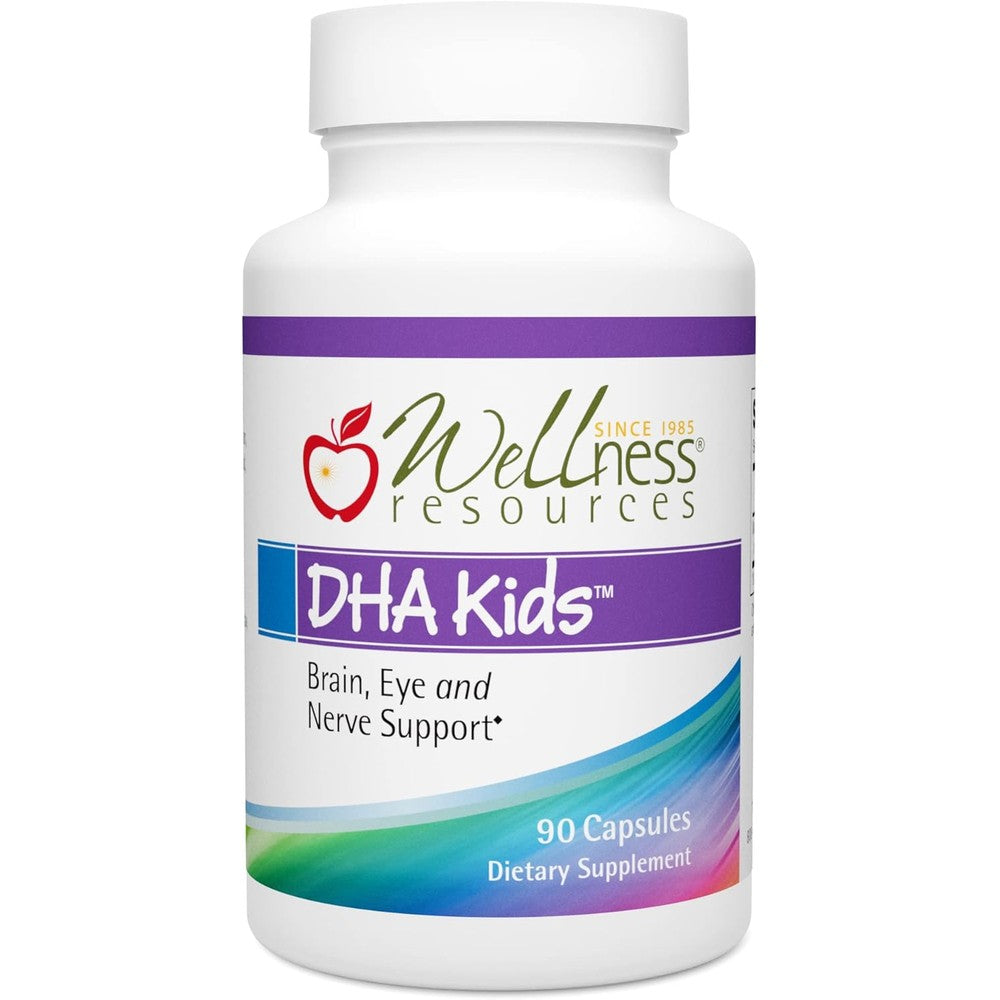 Wellness Resources DHA Kids 90 softgels front view showcasing bottle label packaging