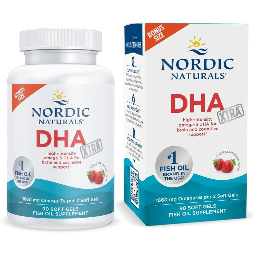 Nordic Naturals DHA Xtra 1660 milligrams 90 softgels front view showing packaging