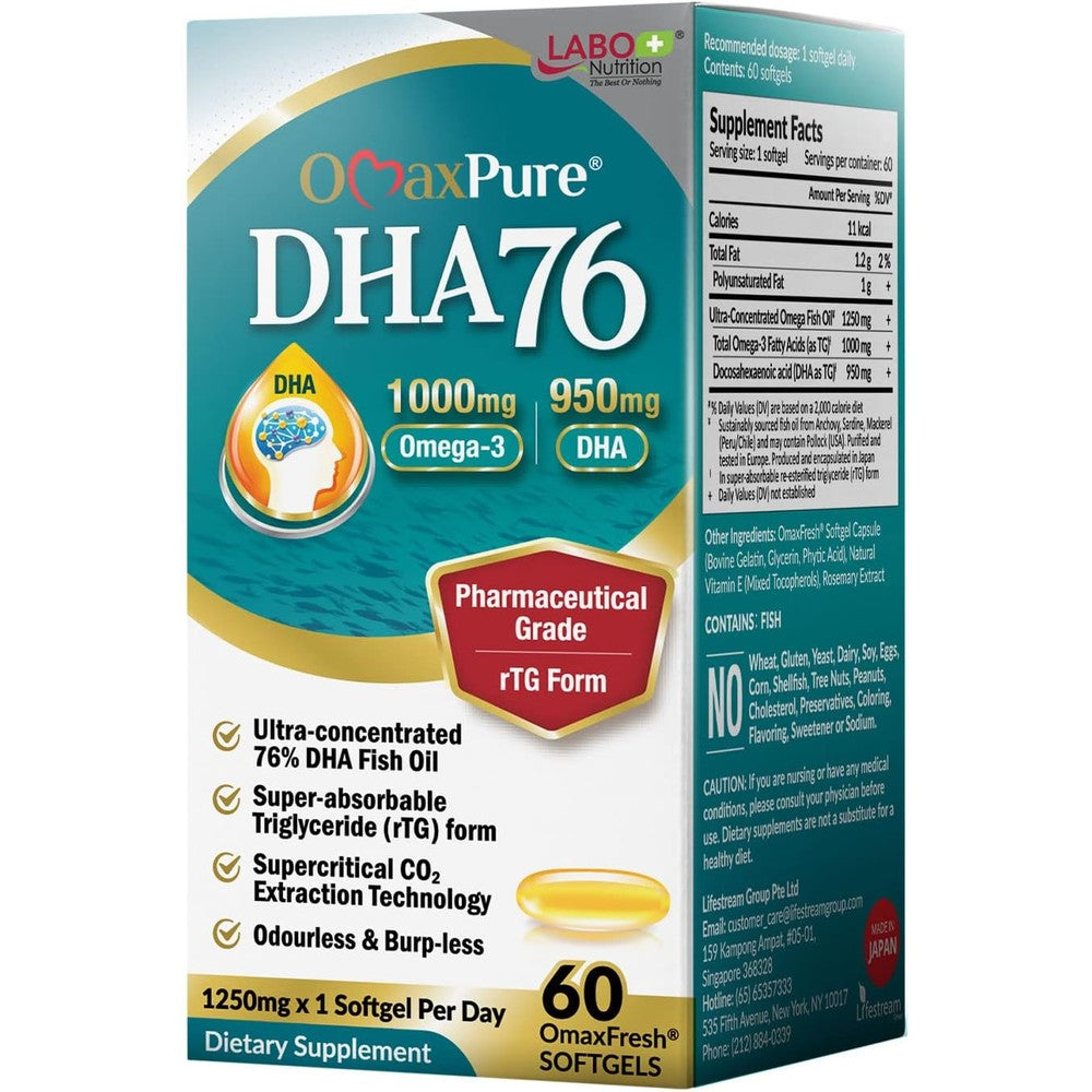 Labo Nutrition OmaxPure DHA76 Omega 3 fish oil bottle front view