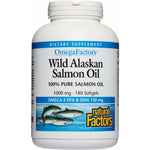 Natural Factors Wild Alaskan Salmon Oil front view packaging bottle of 180 softgels