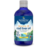 Nordic Naturals Arctic-D Cod Liver Oil liquid bottle front view showing lemon flavor text