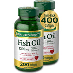 Nature's Bounty Fish Oil 1200mg Twin Pack 200 Coated Softgels front view for heart health support