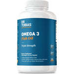 Dr. Tobias Omega 3 Fish Oil Triple Strength 180 softgels bottle front view displaying daily supplement information.