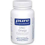 Pure Encapsulations ONE Omega 60 softgels front view showcasing bottle label and dietary supplement details.