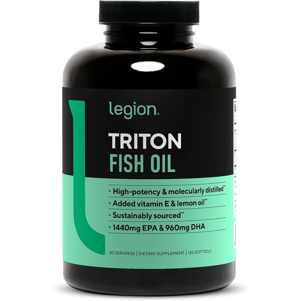 LEGION Triton Triple Strength Omega 3 Fish Oil 120 softgels front view bottle