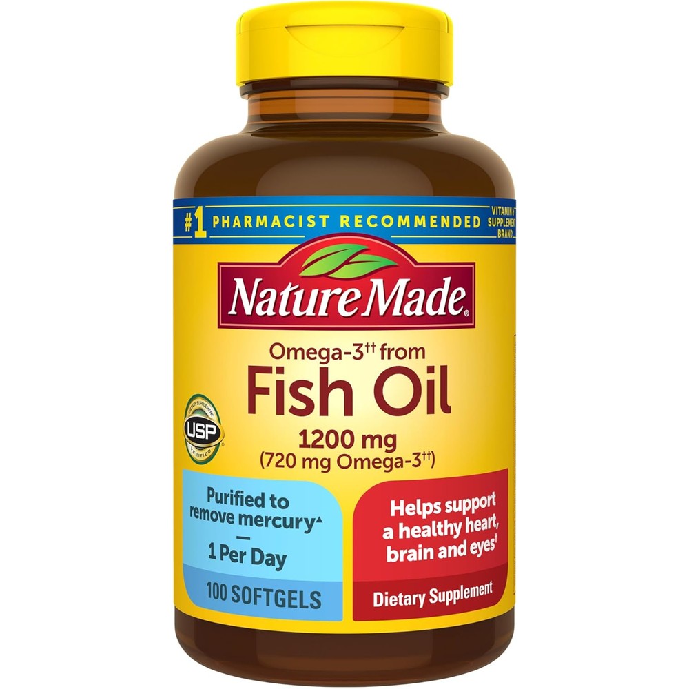 Nature Made One Daily Fish Oil 1200 Milligrams front view bottle containing 100 softgels