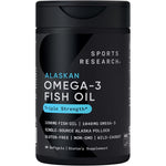 Sports Research Omega 3 Triple Strength Fish Oil 90 Softgels front bottle view showing wild Alaskan pollock source label