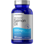 Horbaach Wild Alaskan Salmon Fish Oil 180 softgels bottle front view showcasing product labels.