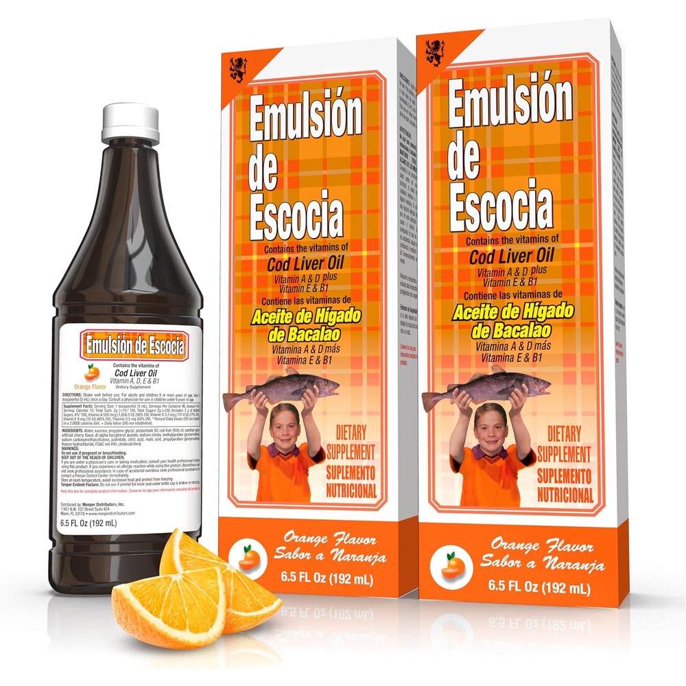 Emulsion de Escocia cod liver oil complex liquid supplement front view