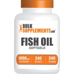 BulkSupplements Fish Oil 1000mg front view of bottle containing authentic omega 3 dietary supplements