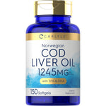 Carlyle Norwegian Cod Liver Oil 1245mg 150 softgels front view blue bottle for heart health