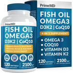 PrimeMD 4 in 1 Omega 3 Fish Oil 120 softgels front bottle view showing main ingredients.