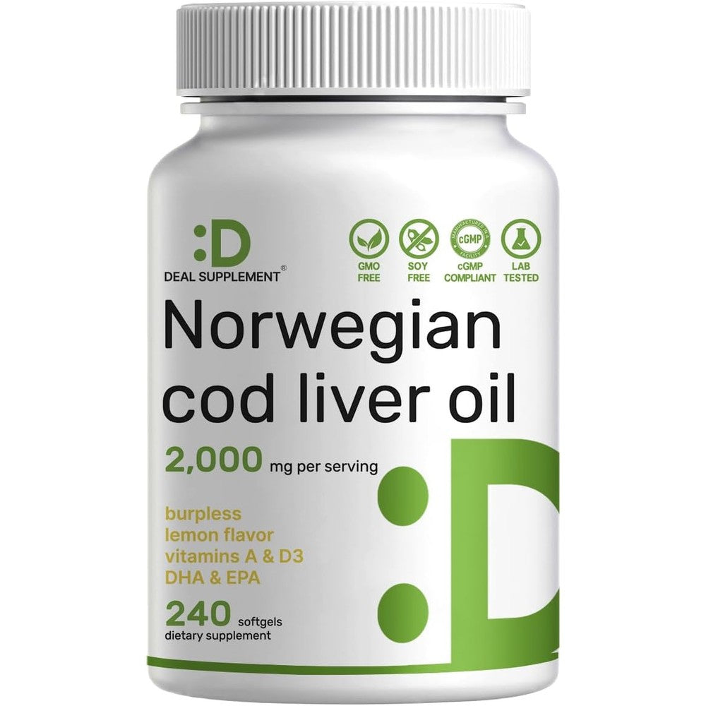Deal Supplement Wild Caught Cod Liver Oil bottle front view for premium omega 3 supplementation.