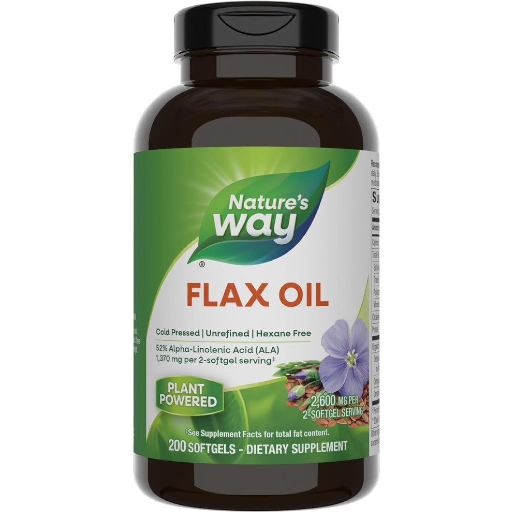 Nature's Way Flax Oil Max Strength 200 Softgels bottle front view