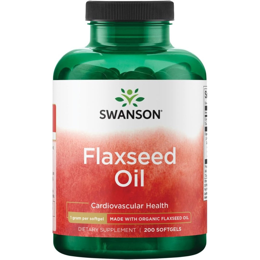 Swanson Flaxseed Oil Omegatru 1000 mg 200 softgels bottle front view plant based omega supplement