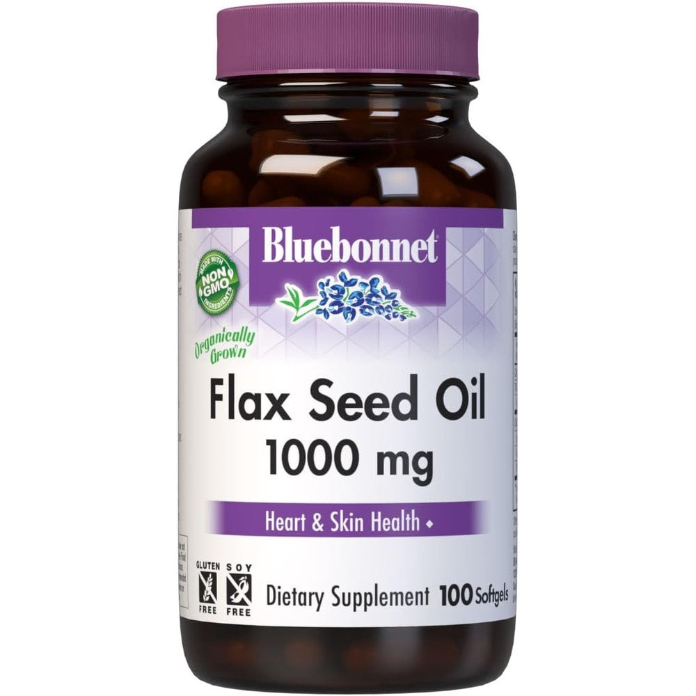 BlueBonnet Nutrition Flax Seed Oil 1000mg bottle front view premium imported omega supplement