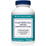 The Vitamin Shoppe Certified Organic Flax Seed Oil 1000mg front view showing the 120 softgels packaging for heart health.