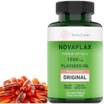 Nova Lucia Organic Flaxseed Oil 1000 Milligrams bottle front view showing plant based omega supplement.