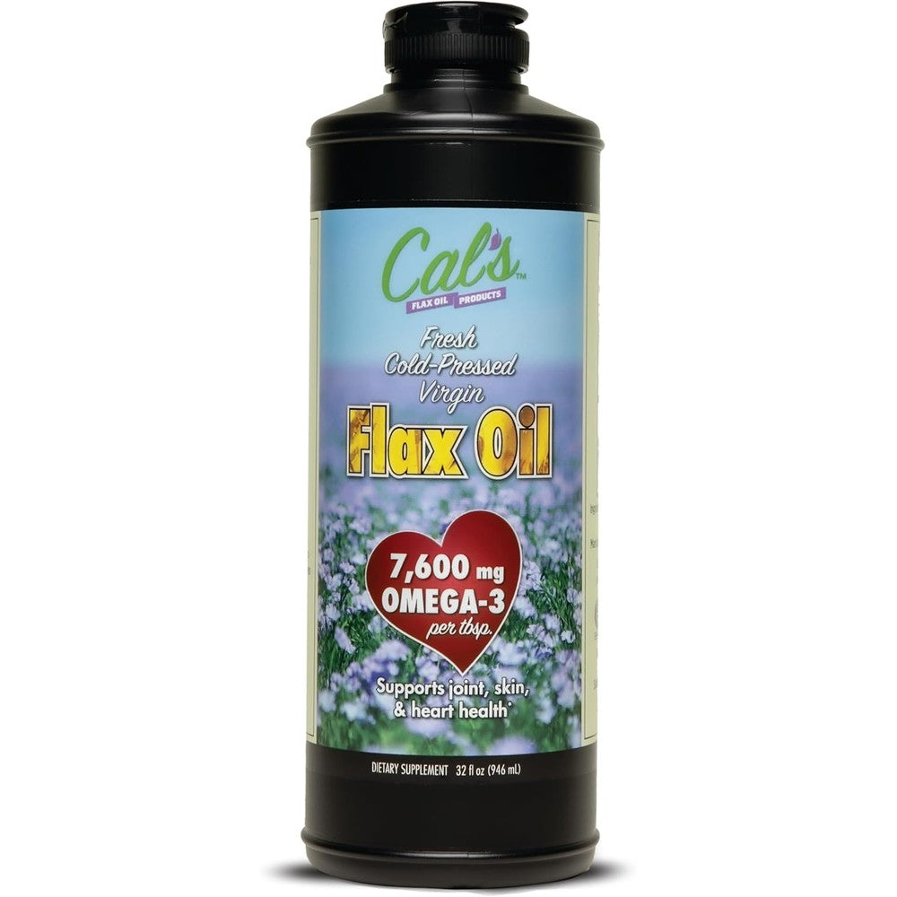 Cal's Flax Oil 32 Ounce front bottle view showing cold pressed omega 3 liquid supplement label