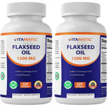 Vitamatic Cold Pressed Flaxseed Oil 1200mg 2 Pack front view bottle for cardiovascular health