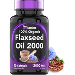 TNVitamins Organic Flaxseed Oil 2000 mg 90 softgels front bottle view for heart health supplement