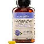 NatureWise Flaxseed Oil 1000mg front bottle packaging showing organic Omega 3 supplement.