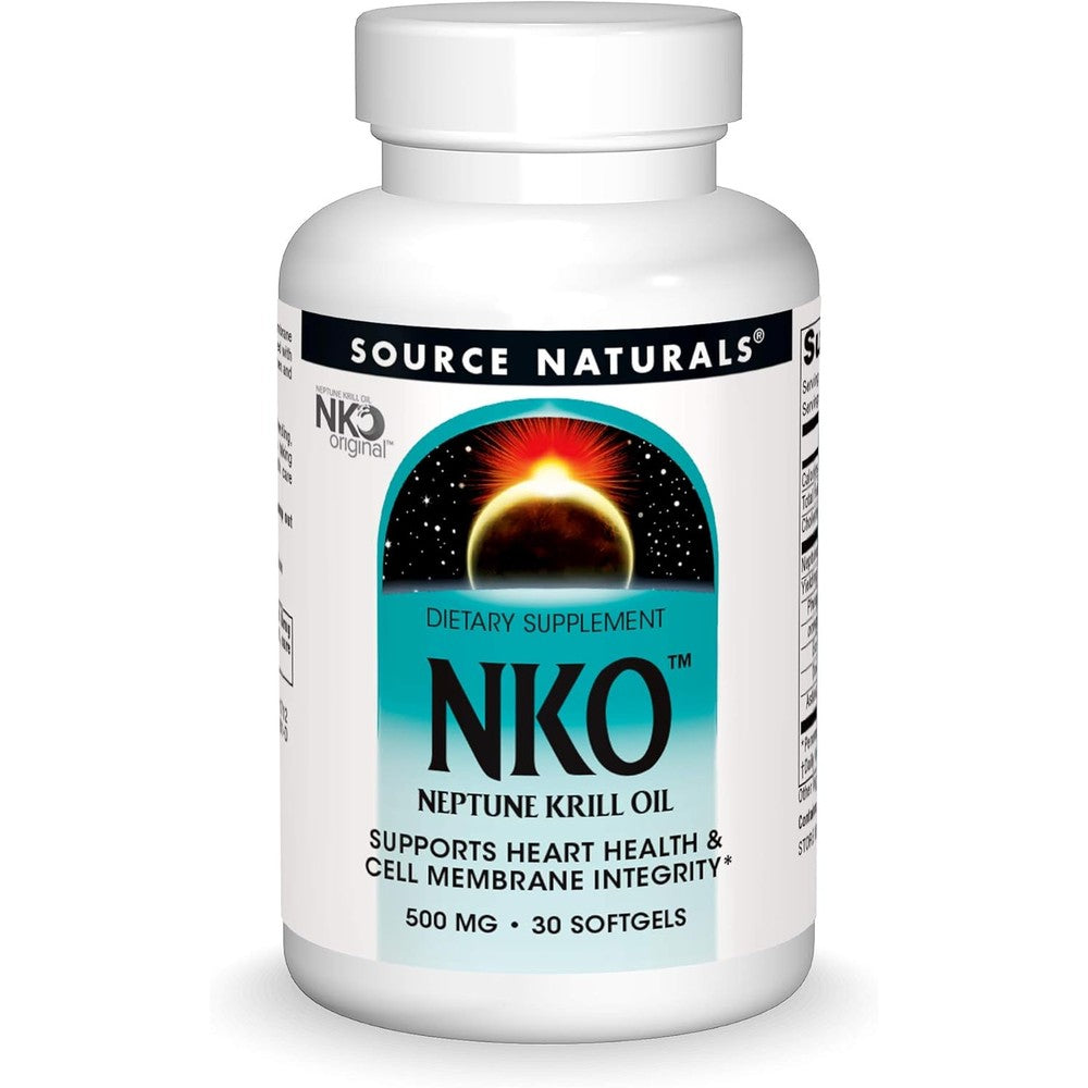 Source Naturals NKO Neptune Krill Oil 500mg 30 Softgels bottle front view for heart health support