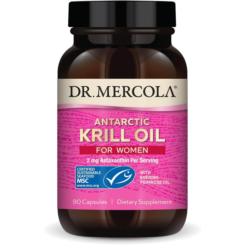 Dr. Mercola Antarctic Krill Oil for Women 90 capsules front view bottle packaging