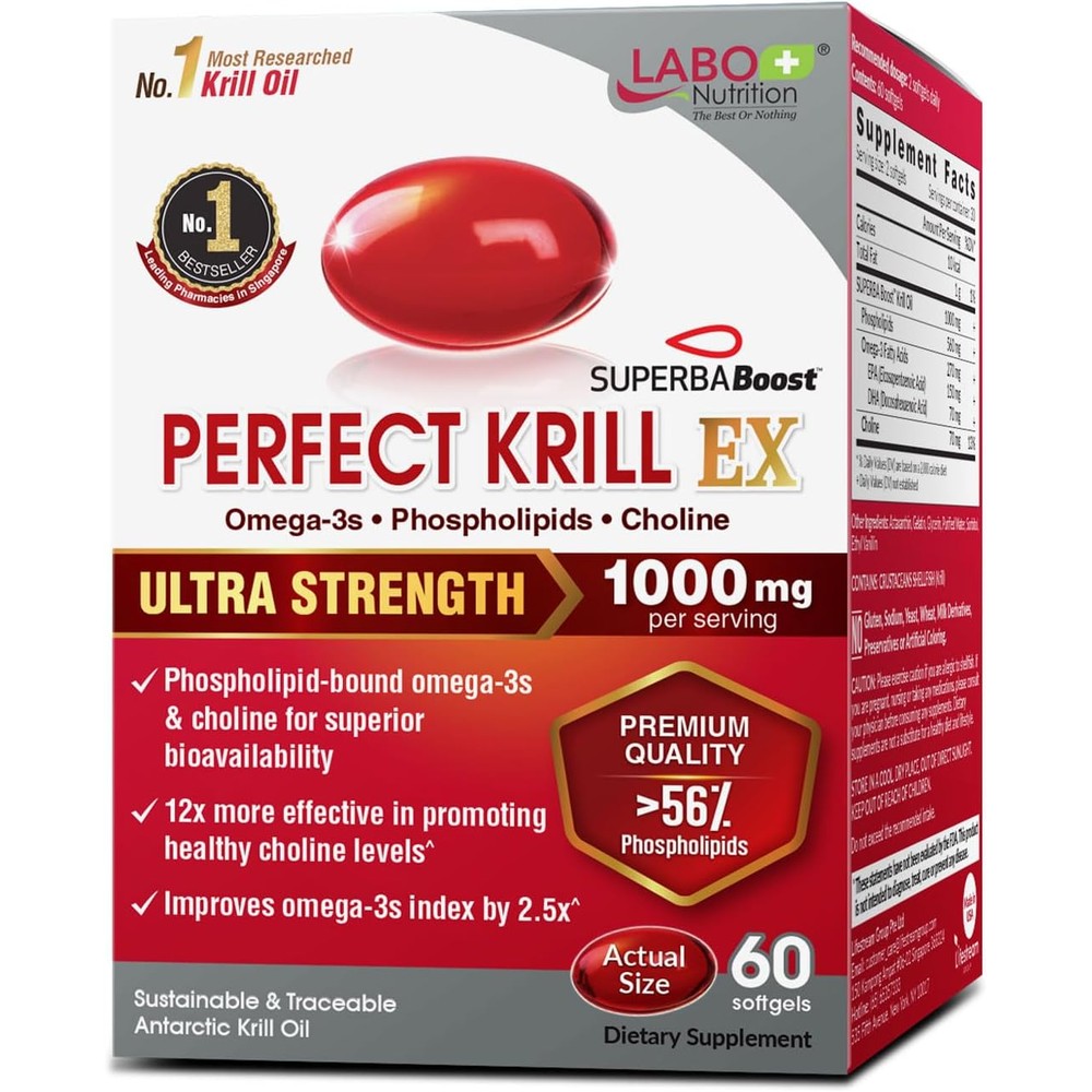 LABO Nutrition Perfect Krill EX bottle front view premium omega 3 supplement India.