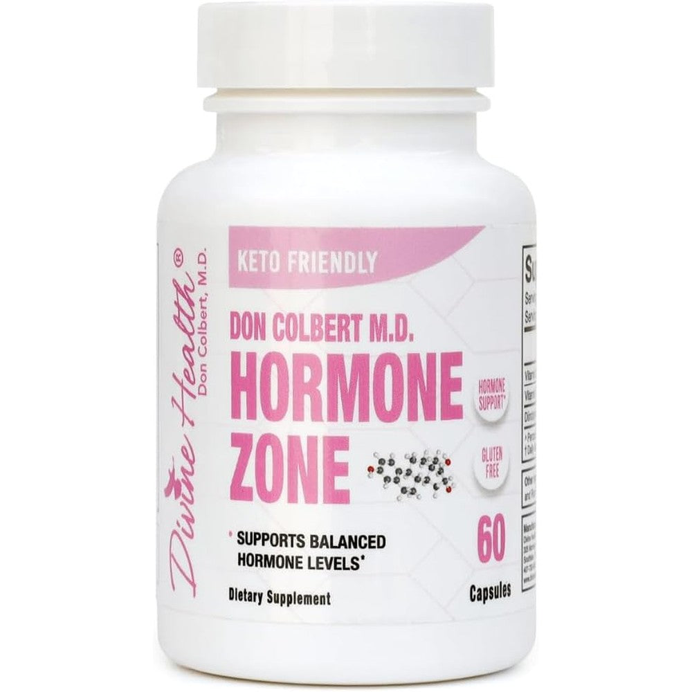 Divine Health Dr Colbert MD Hormone Zone 60 capsules front view showing key ingredients