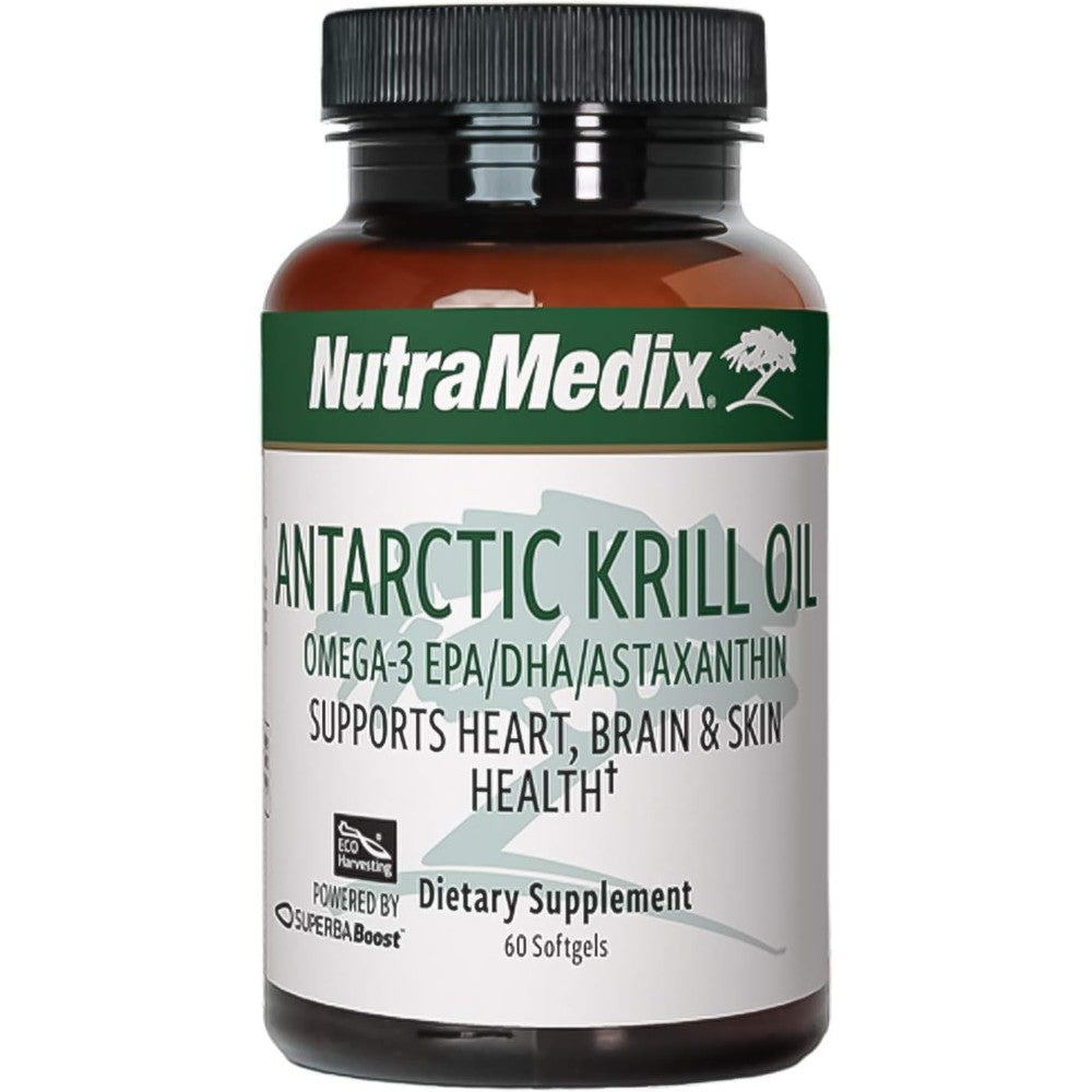 NutraMedix Antarctic Krill Oil 500mg 60 softgels front bottle view for heart health support